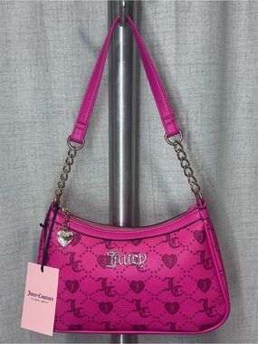 Juicy Couture Hot Pink JC Monogram Heart Shoulder Bag